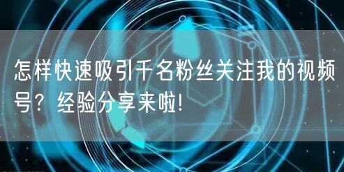 怎样快速吸引千名粉丝关注我的视频号？经验分享来啦!