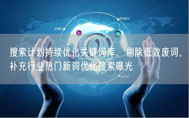搜索计划持续优化关键词库，剔除低效废词，补充行业热门新词优化搜索曝光